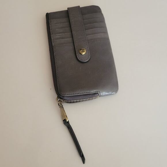 Hobo Women’s Gray Leather Zip Wallet Card Case ID Holder Retro Small Clutch - Picture 1 of 10